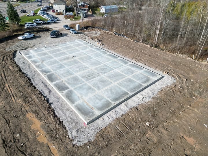 Aerial view of a prepared and reinforced slab