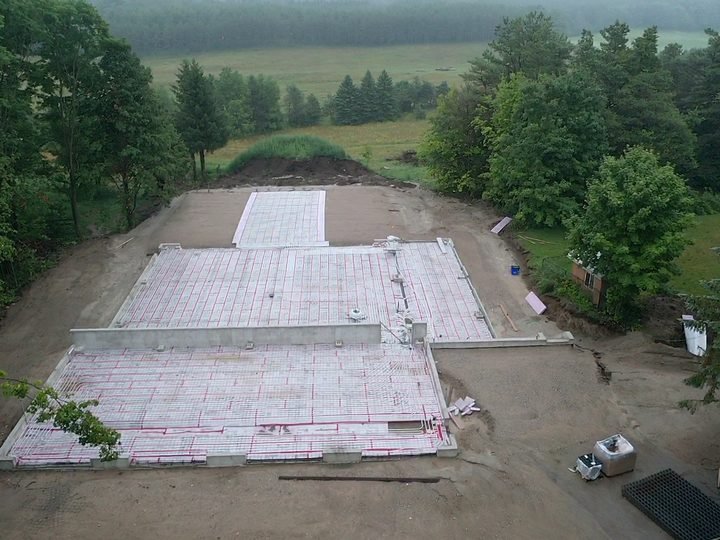 Aerial view of insulated slab preparation